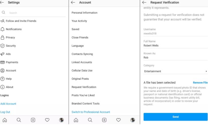 impostare spunta verifica su instagram