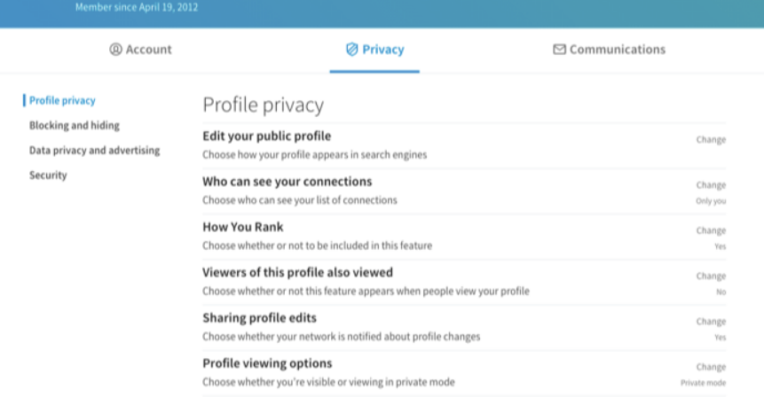 linkedin privacy menu
