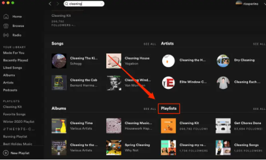cerca nelle playlist spotify