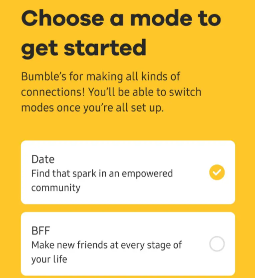 Bumble ha anche diverse modalità