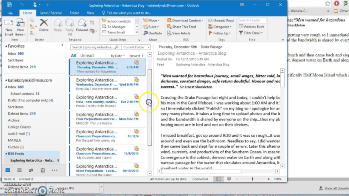 outlook feed rss