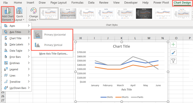 Come aggiungere i titoli degli assi in un grafico Excel