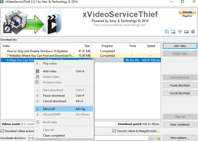 xVideoServiceThief pannello