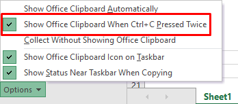 selezionare l'opzione Mostra appunti di Office quando Ctrl + C premuto due volte