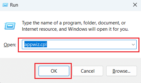 Immettere il collegamento al comando run appwiz.cpl nel campo specificato e fare clic su OK per aprire la finestra Programmi e funzionalità