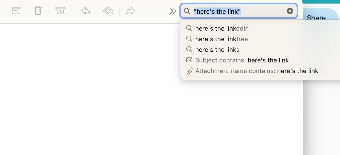 Screenshot di un termine di ricerca in Apple Mail