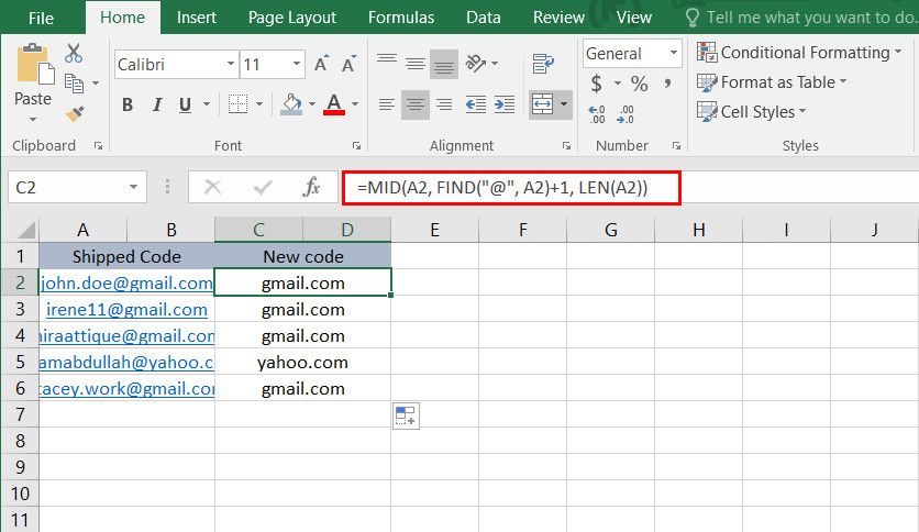 Funzione MID in Excel