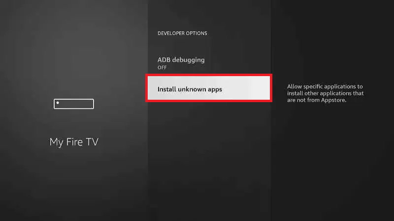 fai clic su App da fonti sconosciute per ottenere i codici FireDL su Firestick