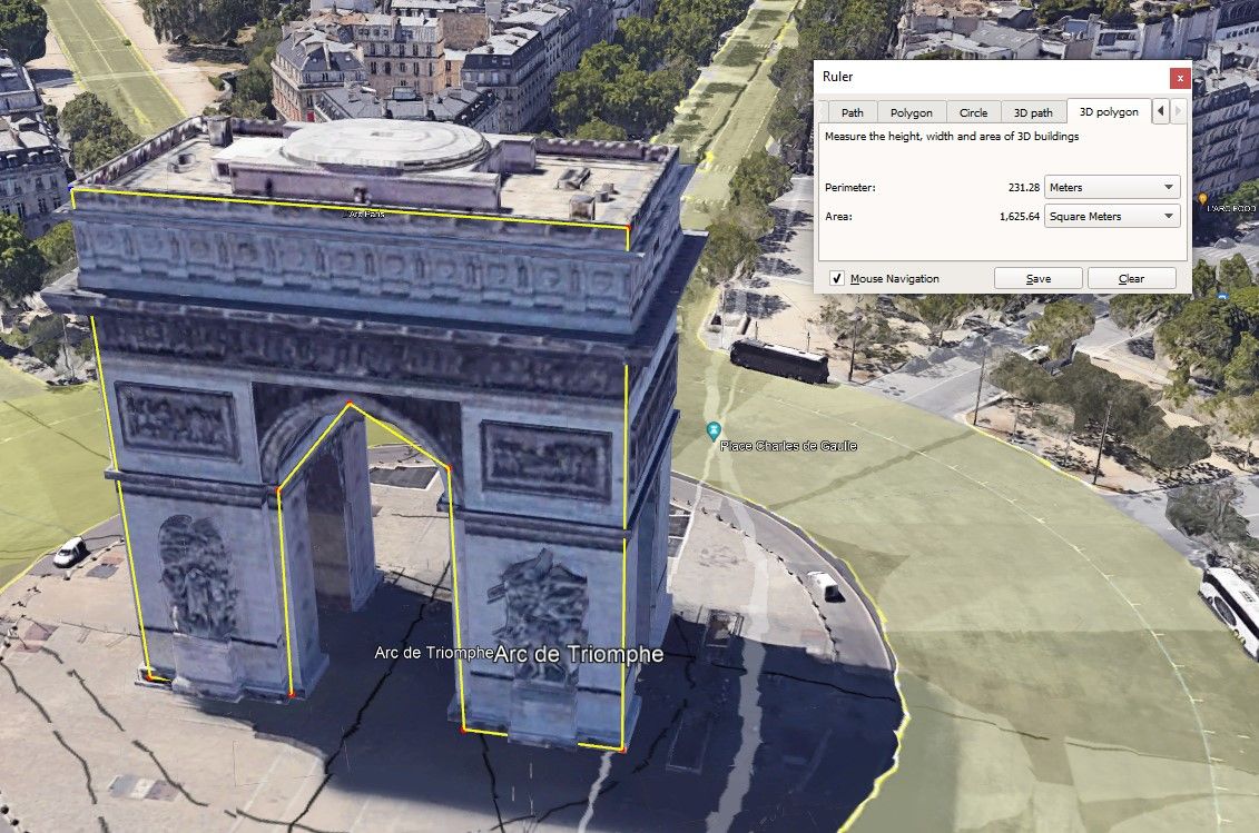 area di misurazione faccia dell'edificio 3d su google earth