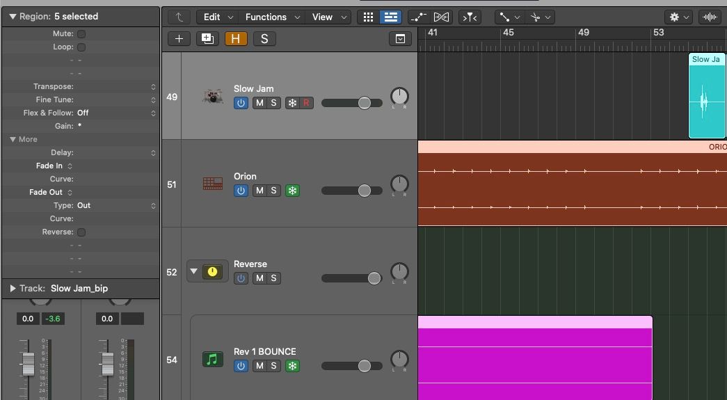 Menu a discesa di Region Inspector in Logic Pro