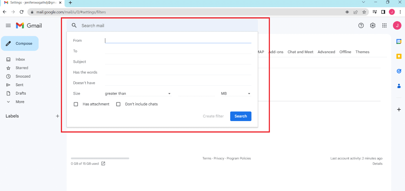 Compila i criteri di filtro per le email che desideri archiviare automaticamente | Come archiviare automaticamente le email in Gmail