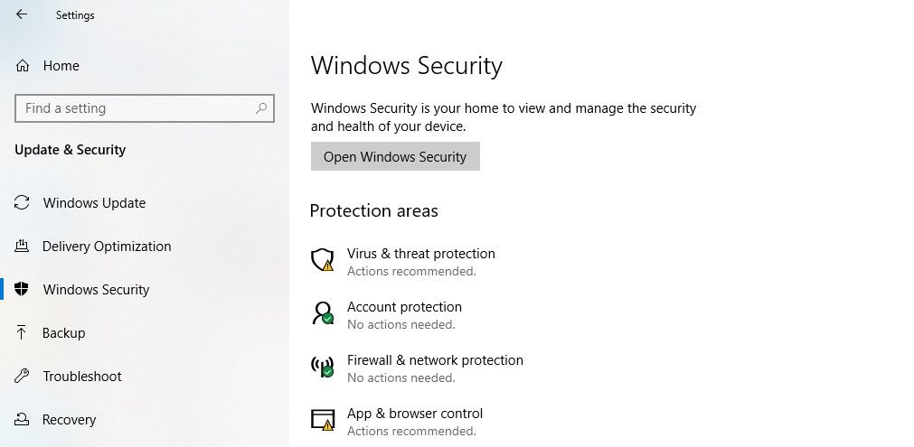 Opzione firewall e protezione dalle minacce nelle impostazioni di Windows in Windows 10