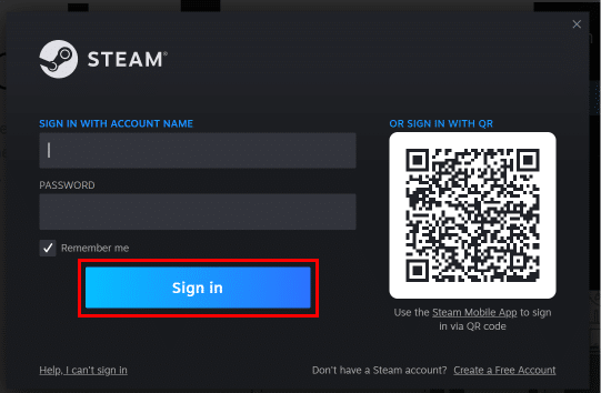 Inserisci il nome utente e la password di Steam, quindi fai clic sul pulsante Accedi.