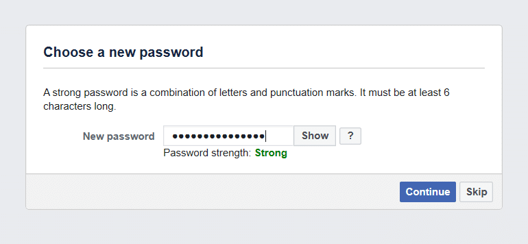 Dopo aver fatto clic su Continua, verrà visualizzata la pagina di reimpostazione della password. Digitare una nuova password e fare clic su Continua