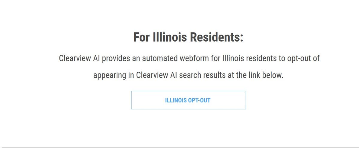 Screenshot del pulsante Opt-Out dell'Illinois di Clearview AI