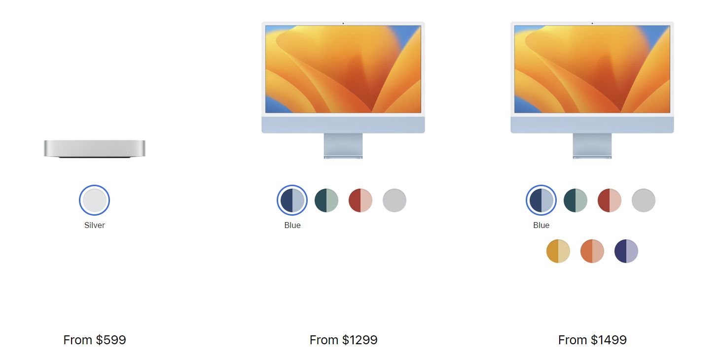Screenshot della pagina di confronto di Apple per Mac