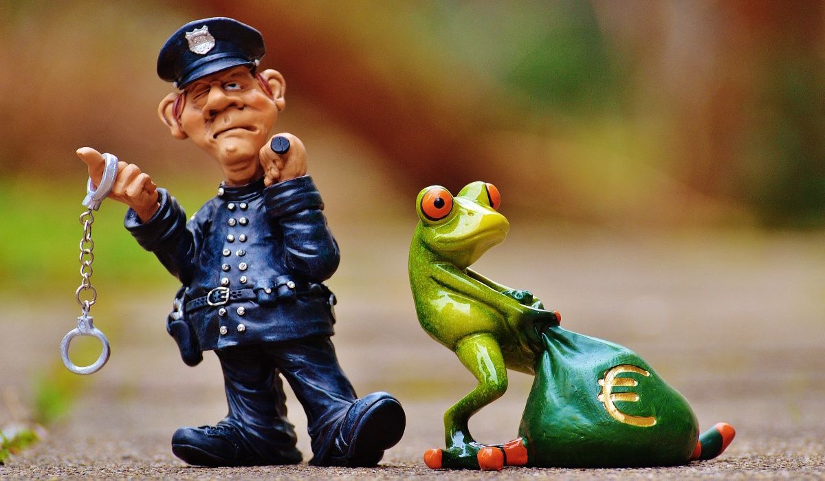 Il poliziotto sta valutando la possibilità di arrestare una rana a causa di un tentativo di criminalità informatica