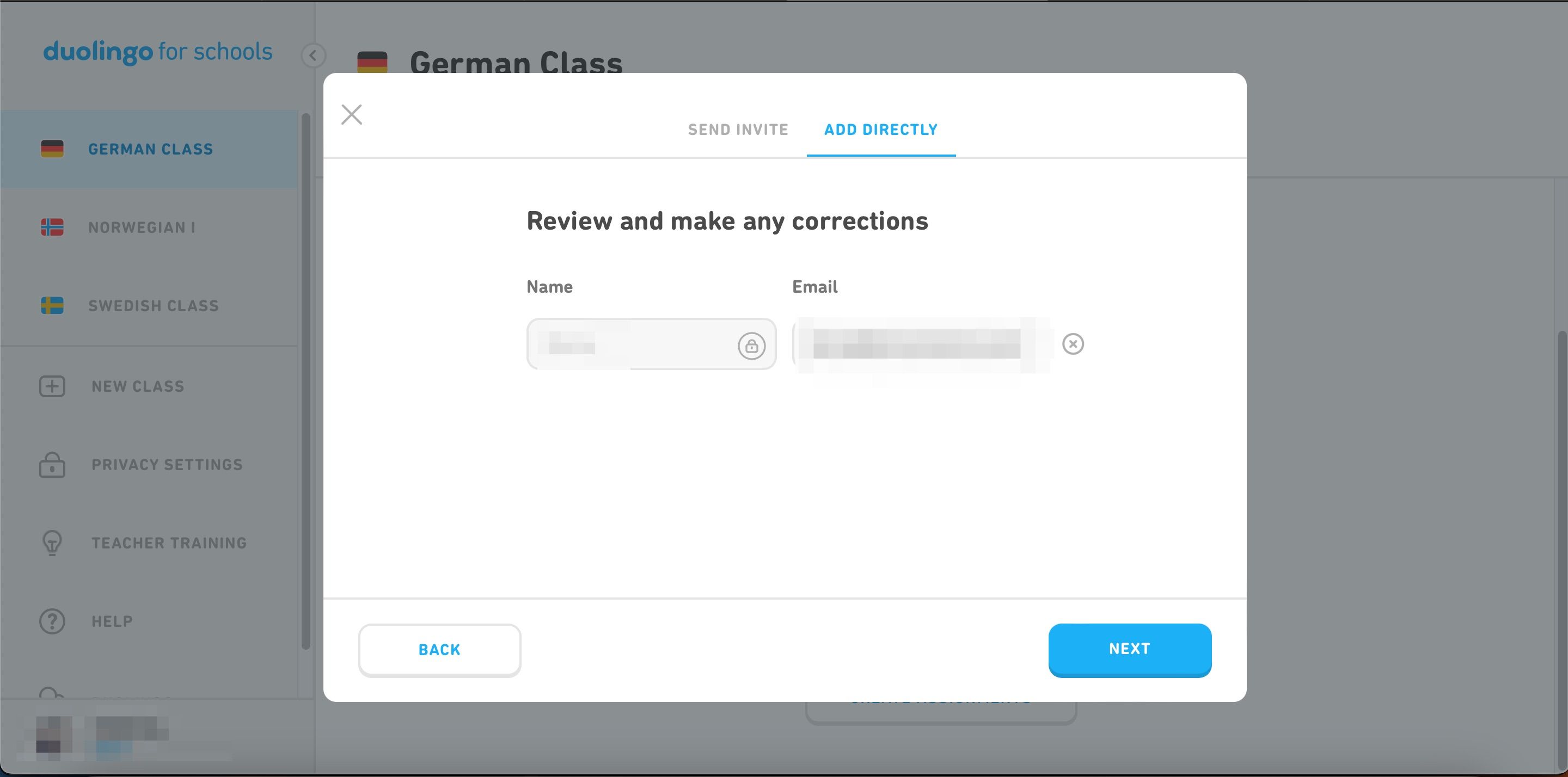 Aggiungi studenti alla nuova schermata di Duolingo per le scuole Classroom