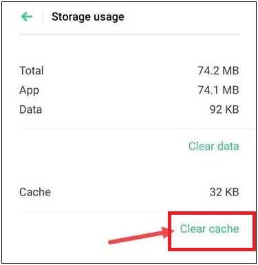 fare clic sull'opzione Cancella cache