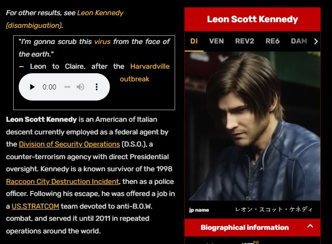 Una pagina wiki di Capcom afferma che Leon S Kennedy è italiano.
