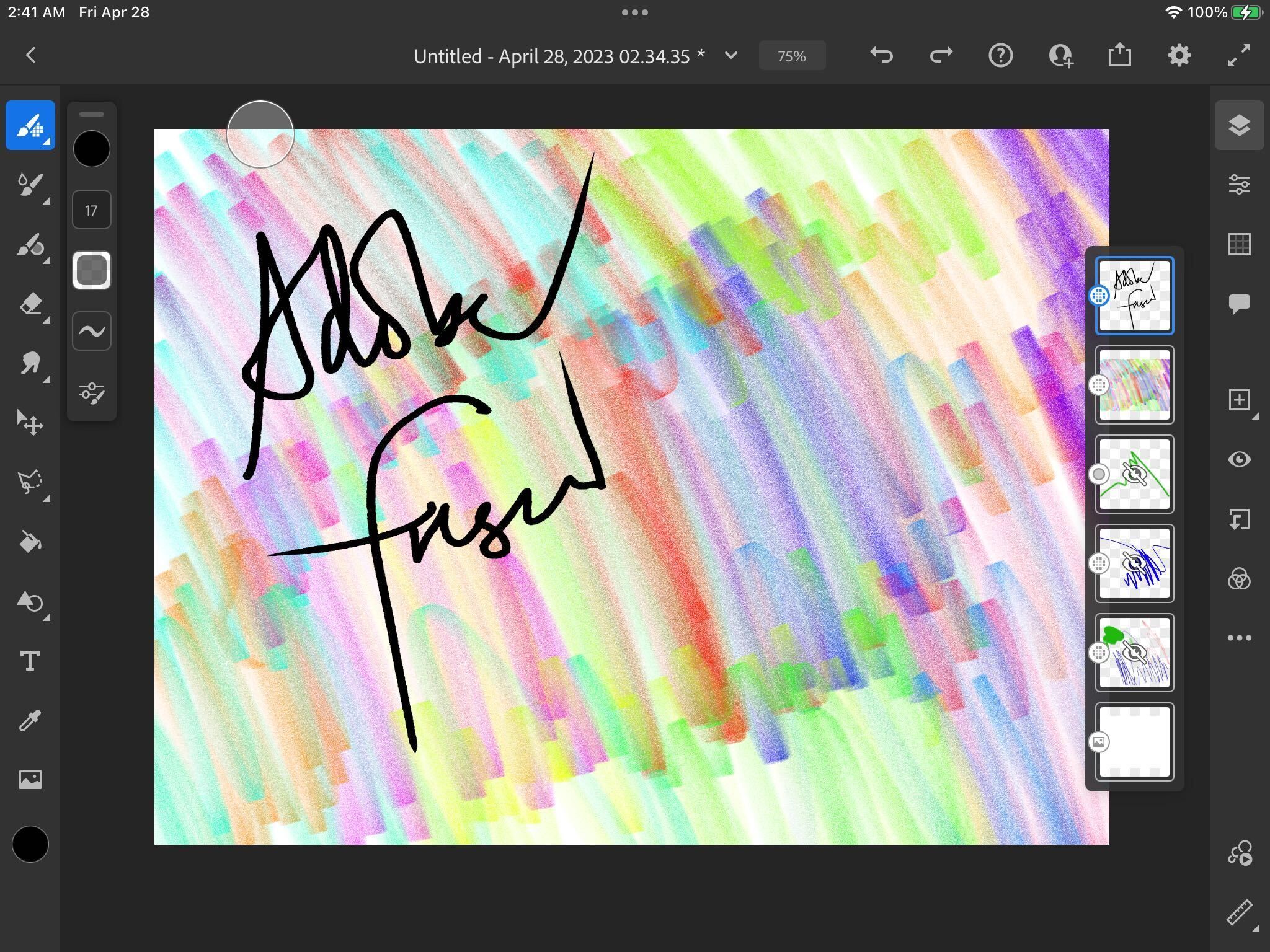 screenshot di Adobe Fresco sullo schermo di un iPad