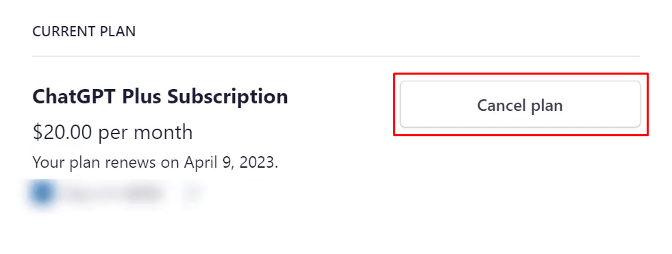 Fai clic su Annulla piano per annullare l'abbonamento a ChatGPT