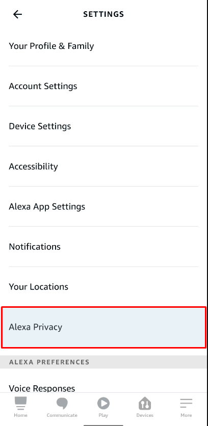 seleziona l'opzione Privacy di Alexa