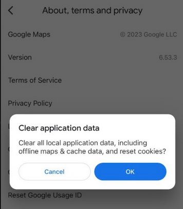 Premi OK per cancellare la cache su Google Maps