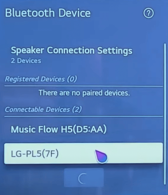 Seleziona il tuo dispositivo Bluetooth su LG TV