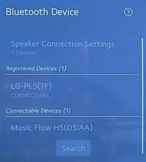 Seleziona il tuo dispositivo Bluetooth su LG TV