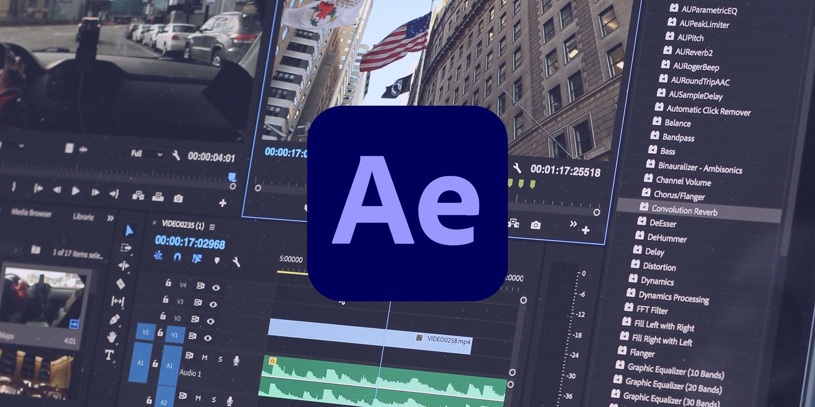 Interfaccia After Effects con il logo AE in alto.