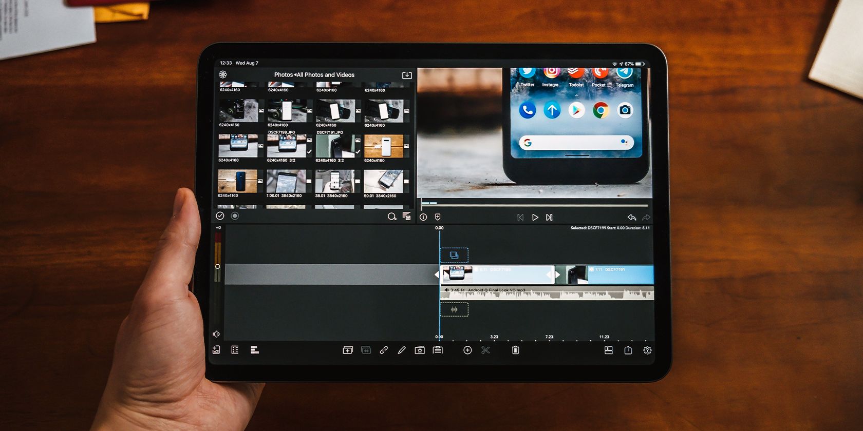 Montaggio di video su un tablet