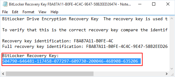 Trova la chiave di ripristino di BitLocker in un file txt