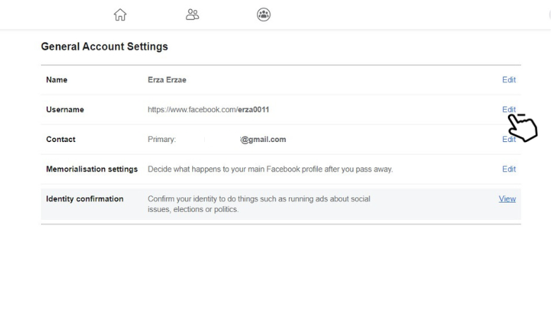 Fare clic su Modifica sul nome utente per modificare il collegamento al profilo Facebook