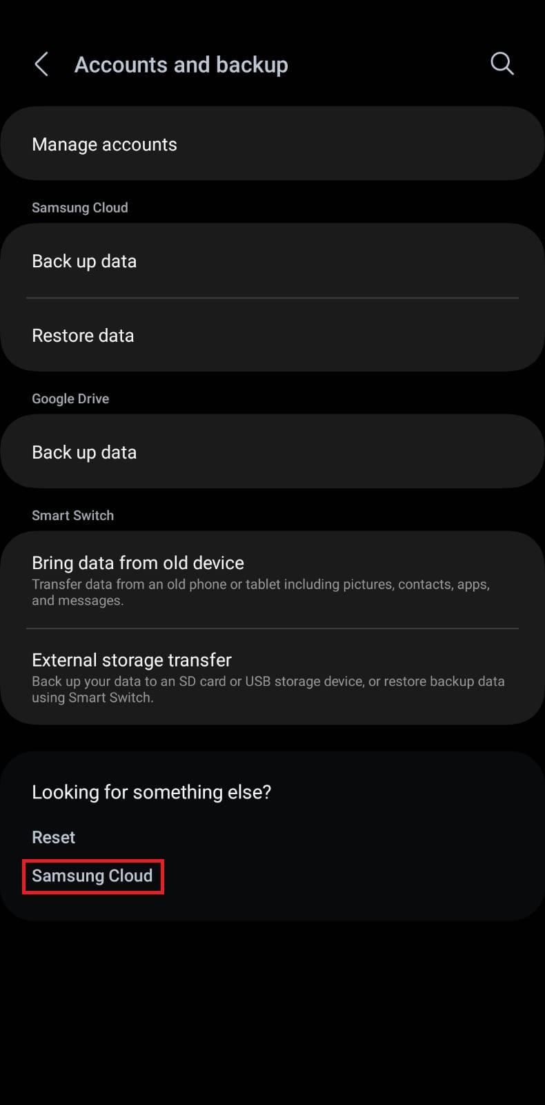 Selezionare Samsung Cloud | come recuperare screenshot su Android