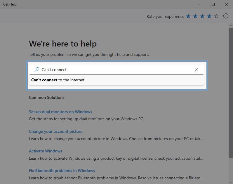 Digita il tuo problema per ottenere assistenza in Windows 11