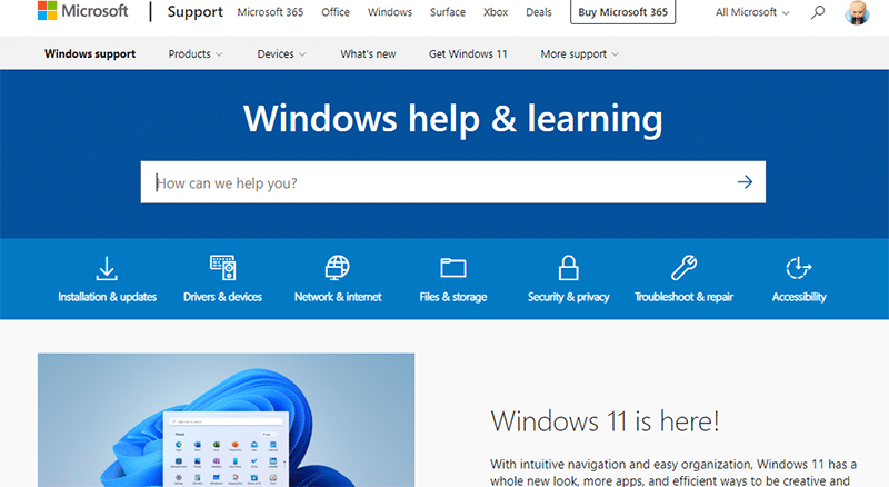 Visita il sito Web del supporto Microsoft