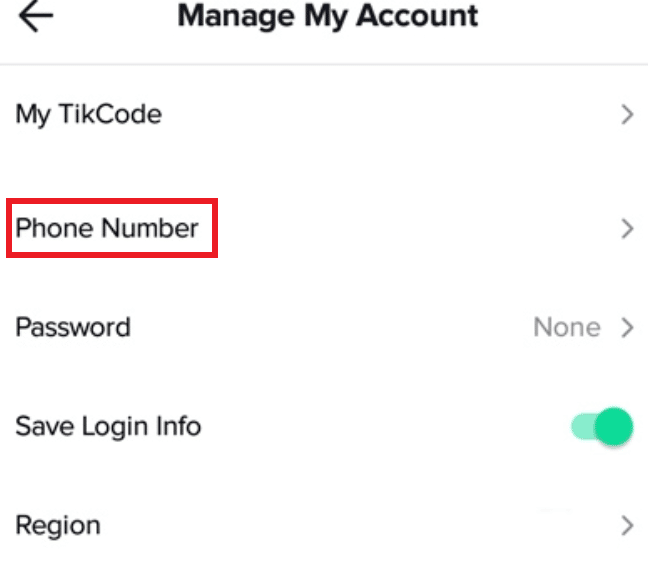 Cambia numero di telefono su TikTok