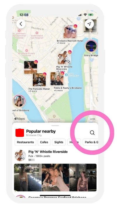 Icona di ricerca sulla mappa di Instagram
