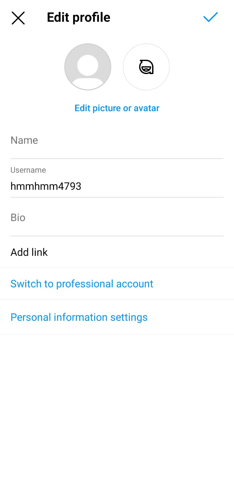 Modifica profilo | Come creare un account Instagram falso