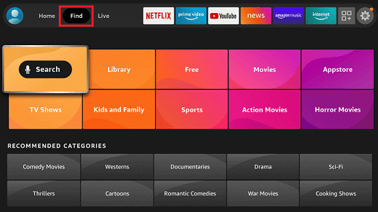 Scegli il menu Trova nella home di Firestick