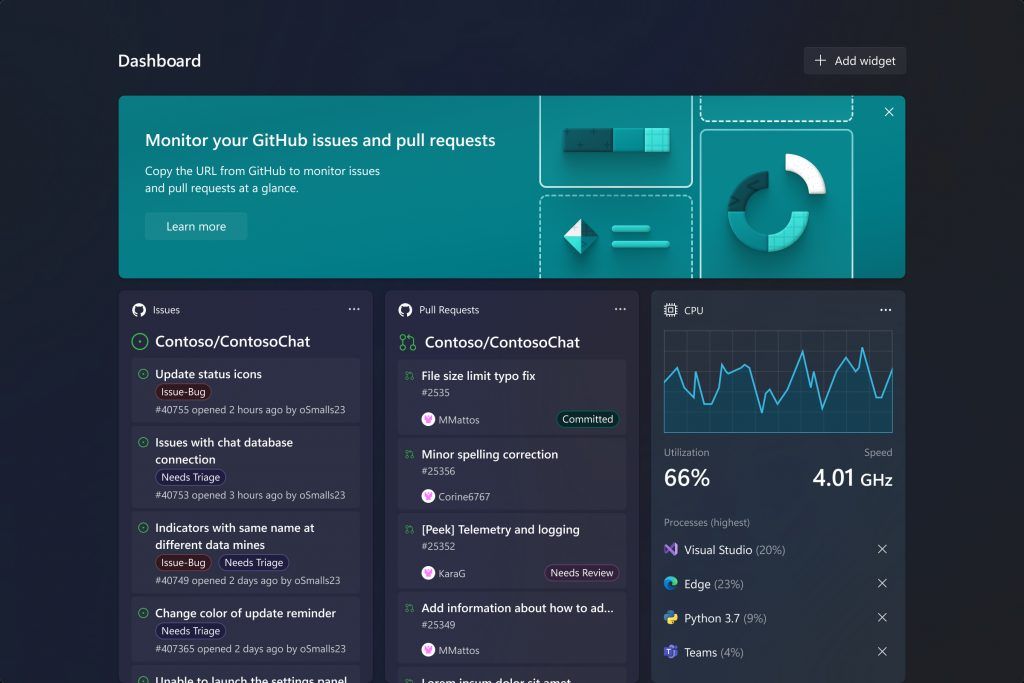 plug-in della dashboard per Dev Home