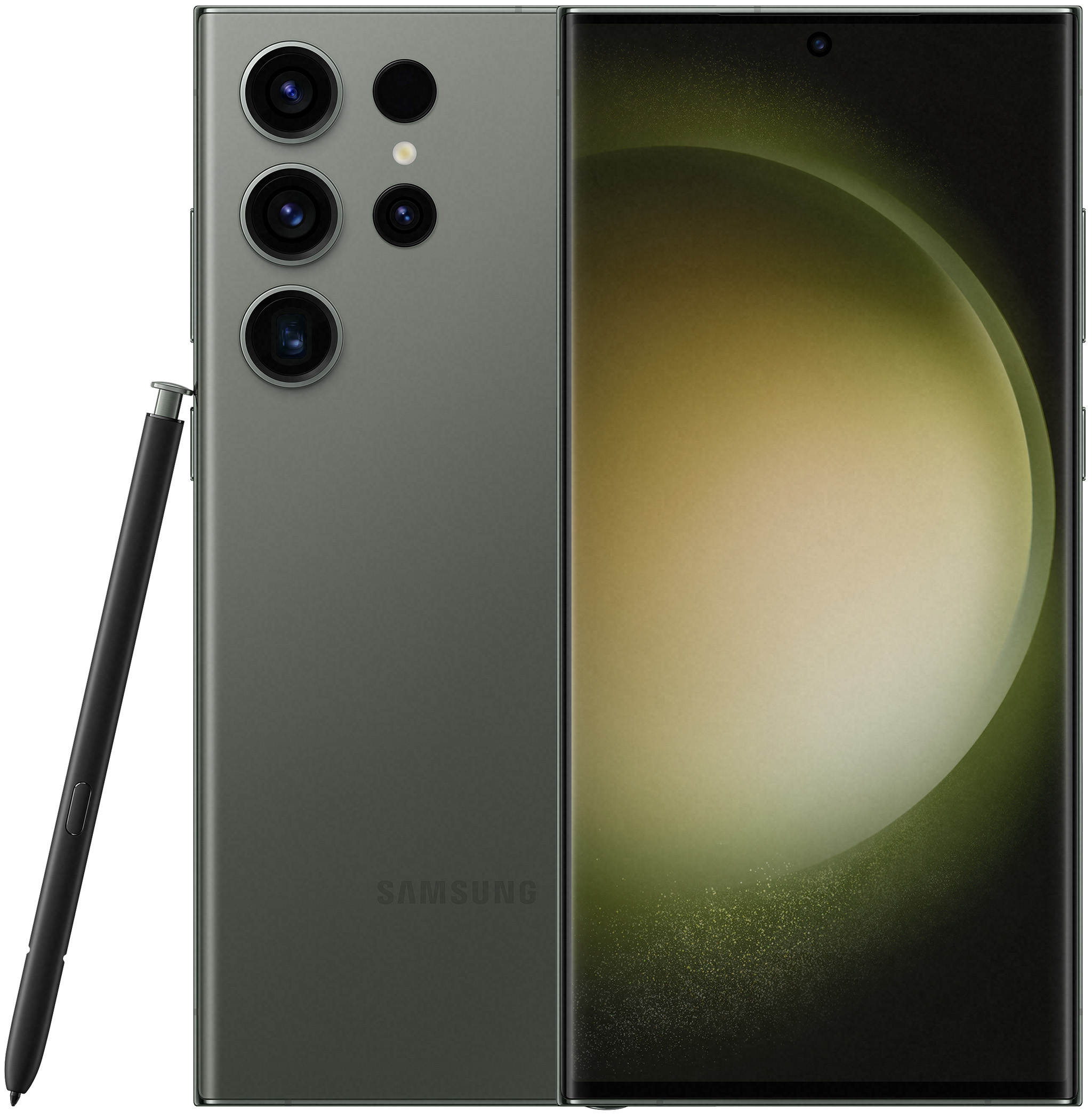 Il prodotto ufficiale rende il Samsung Galaxy S23 Ultra in verde