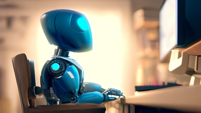 Un robot blu che riassume una pagina web utilizzando l'intelligenza artificiale