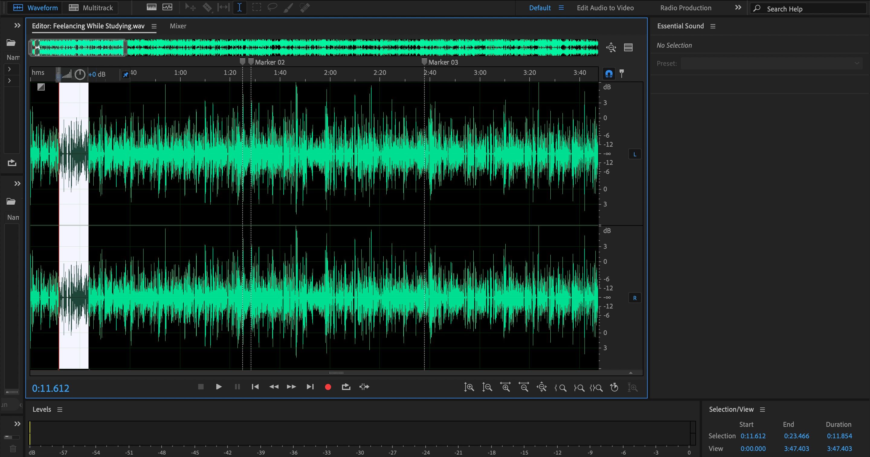 Rimuovi l'audio sullo screenshot di Adobe Audition