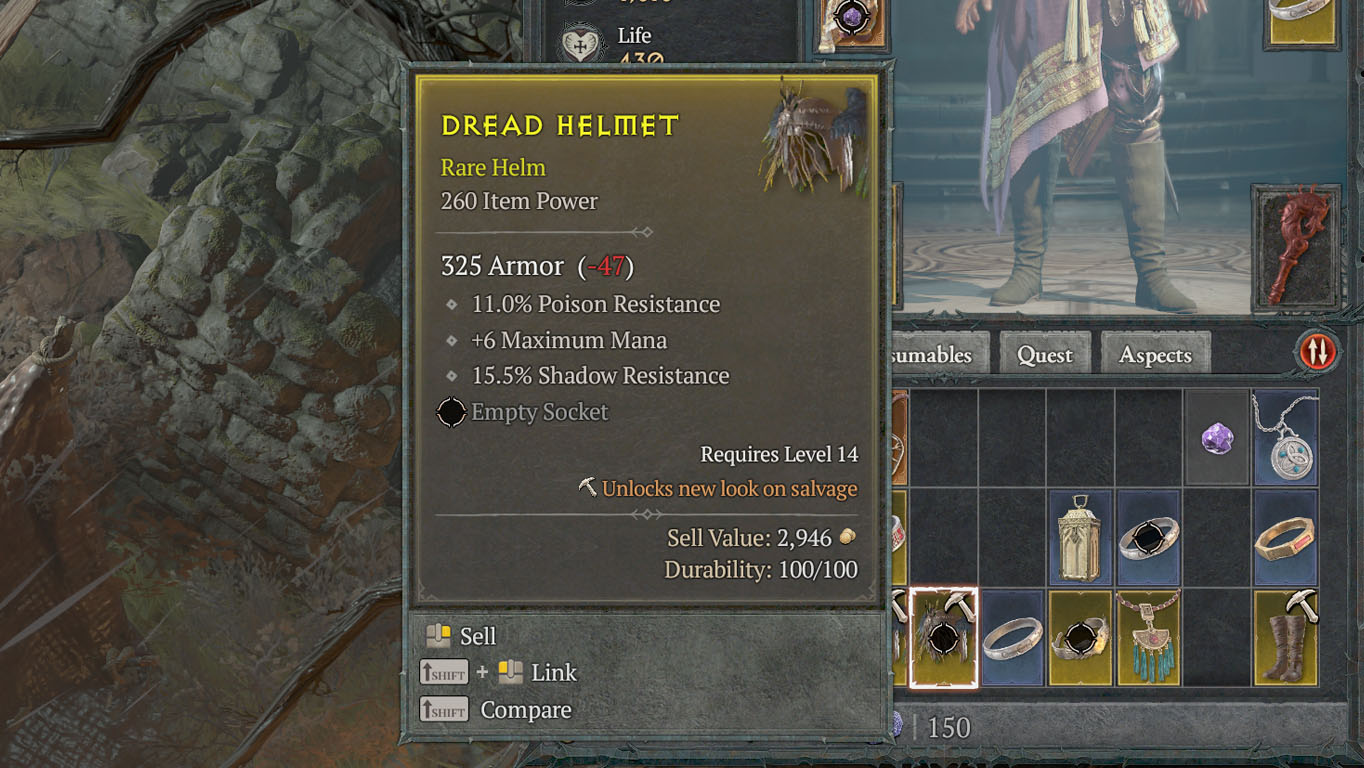 Diablo 4: Sorceress che aumenta il mana complessivo con l'equipaggiamento.
