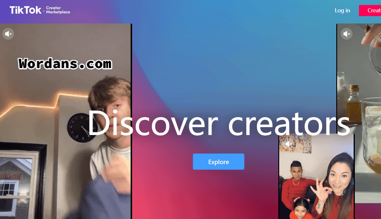 Home page del sito Web di TikTok Creator Marketplace