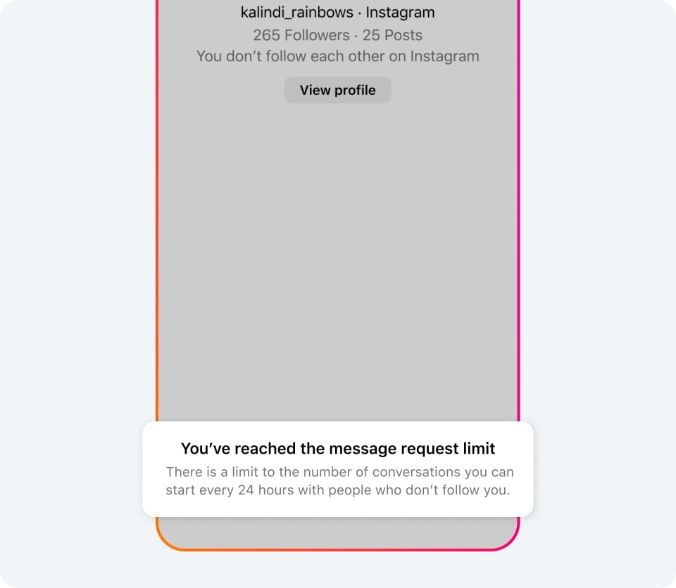 Schermata del telefono che evidenzia la funzione del limite di richiesta di messaggi su Instagram