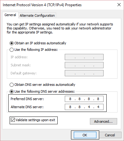 utilizzare i seguenti indirizzi server DNS nelle impostazioni IPv4