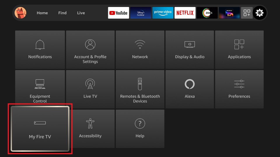 Schermata iniziale di Fire TV